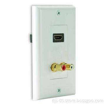 US Type HDMI Female with RCA x 2 Wall Plate and Gold-plated Connector, in White Color, Easy to Use